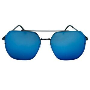 7046 | Geometric Rimless Sunglasses with Blue Mirrored Lenses